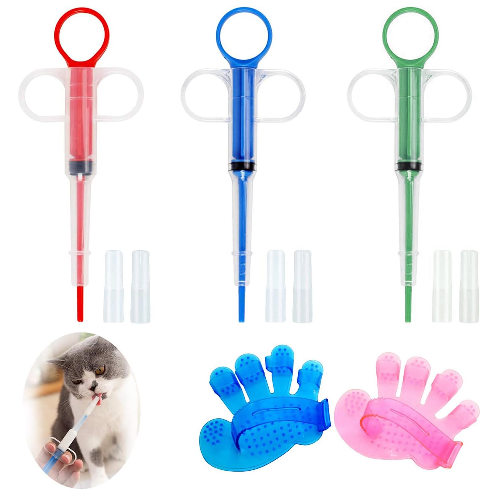 Lechengjia 3 Pieces Pet Pill Plunger Popper for Small Cats Dogs Pill Gun Dispenser Shooter Pet Piller Soft Tip Tablet Syringe Pusher Animal Medicine Feeder for Feeding Accessories