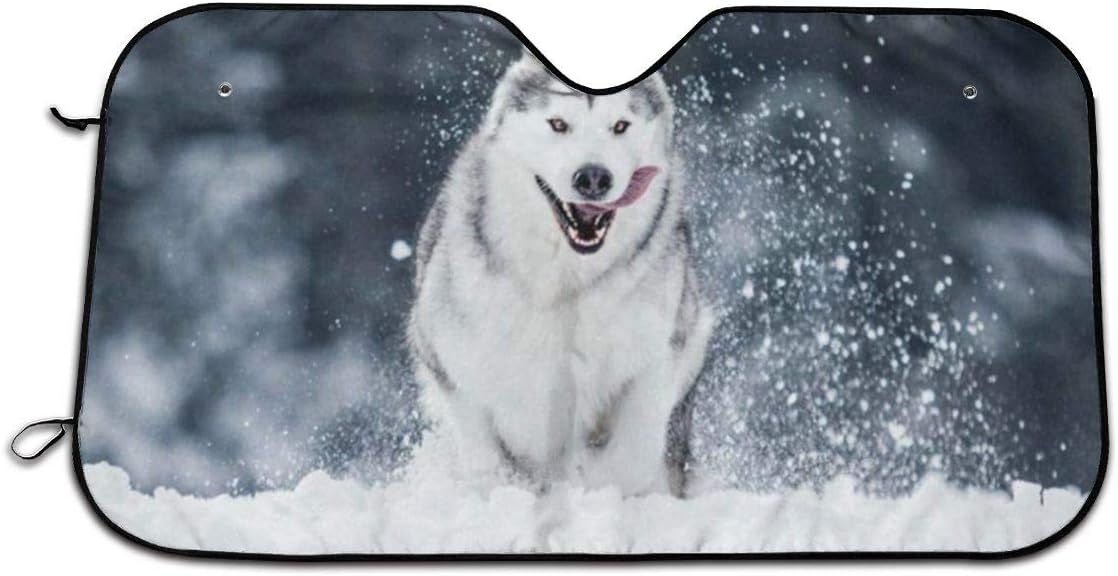 Perfectly Customized Windshield Sunshade for Car Foldable UV Ray Reflector Auto Front Window Sun Shade Visor Shield Cover, Keeps Vehicle Cool Minivans -Happy Alaskan Malamute