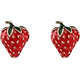 GBAHFY Cute Sweet Red Strawberry Stud Earrings Summer Enamel Fruit Earrings for Women Everyday Party Jewelry