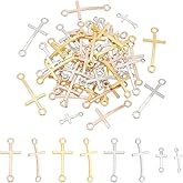 PH PandaHall 48pcs Cross Pendant Links 4 Style Curved Cross Charms Double Loop Cross Links Slim Sideways Connector Charms for Easter DIY Bracelet Necklace Jewelry Making Craft Party Favors
