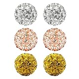 Areke Women's Bling Fireball Disco Ball Stud Earring Stainless Steel Cubic Zirconia Hypoallergenic Earrings Color White Golden Rose
