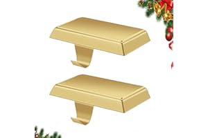 Guojanfon Christmas Stocking Holders Mantel Stocking Hangers Metal Hanging Hooks Stocking Holders Bases for Fireplace Free Standing Christmas Xmas Party Decoration (2 Gold, 2)
