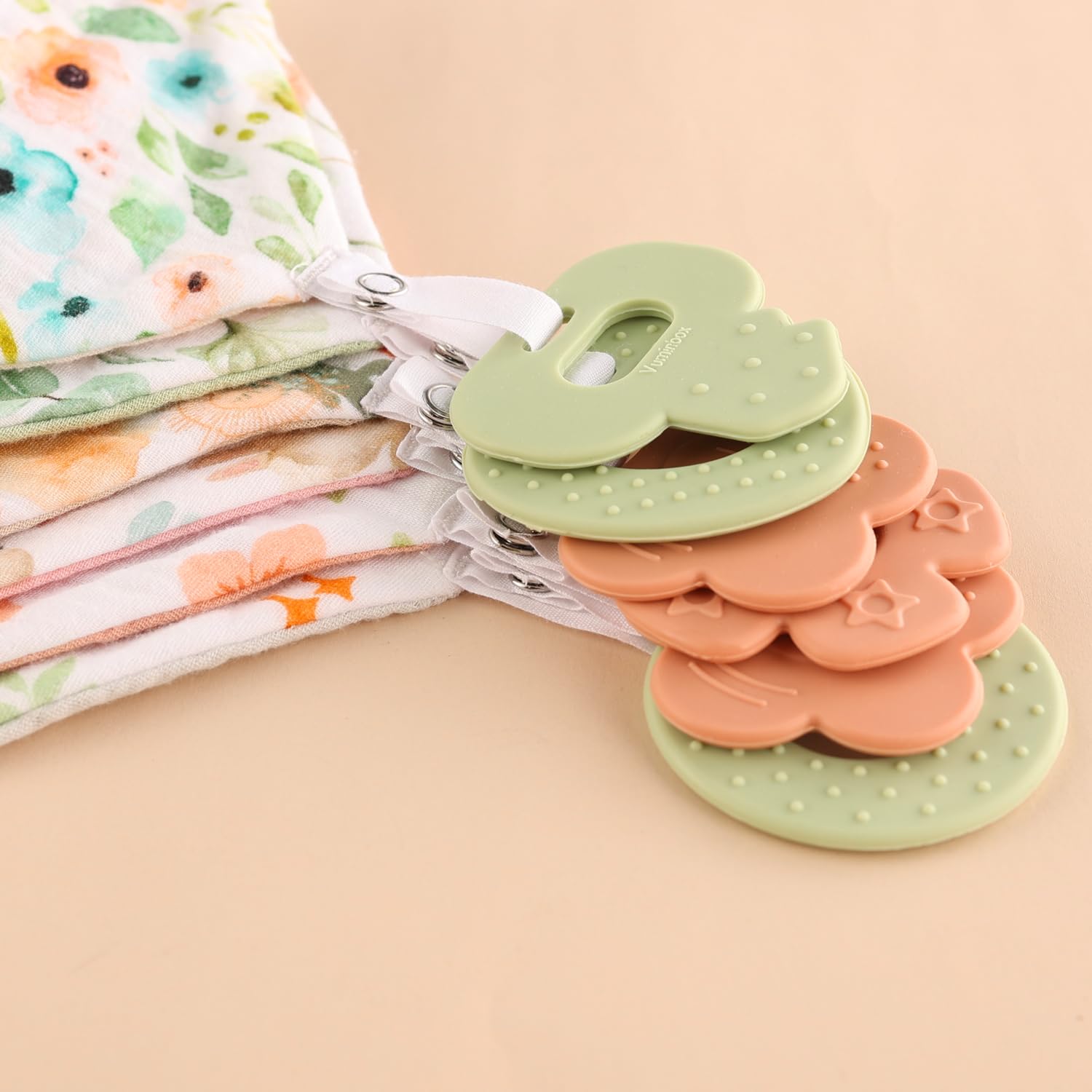 Baby Bandana Drool Bibs 6-Pack and Teething Toys 6-Pack Made with 100% Organic Cotton, Absorbent and Soft Unisex