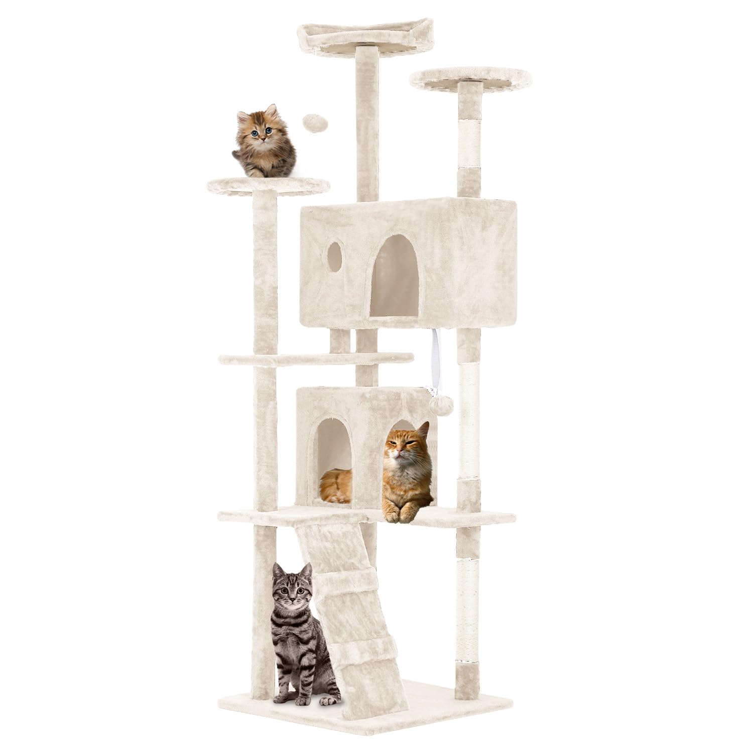 Photo 1 of ****INCOMPLETE SET/ BOX 1 OF 2***** FDW Cat Tree 70in Cat Tower Multi-Level Durable Cat Scratching Post & Cozy Fun Cat Jumping Platform Space Saving Cat Condo Pet Play House for Indoor Cats,Beige