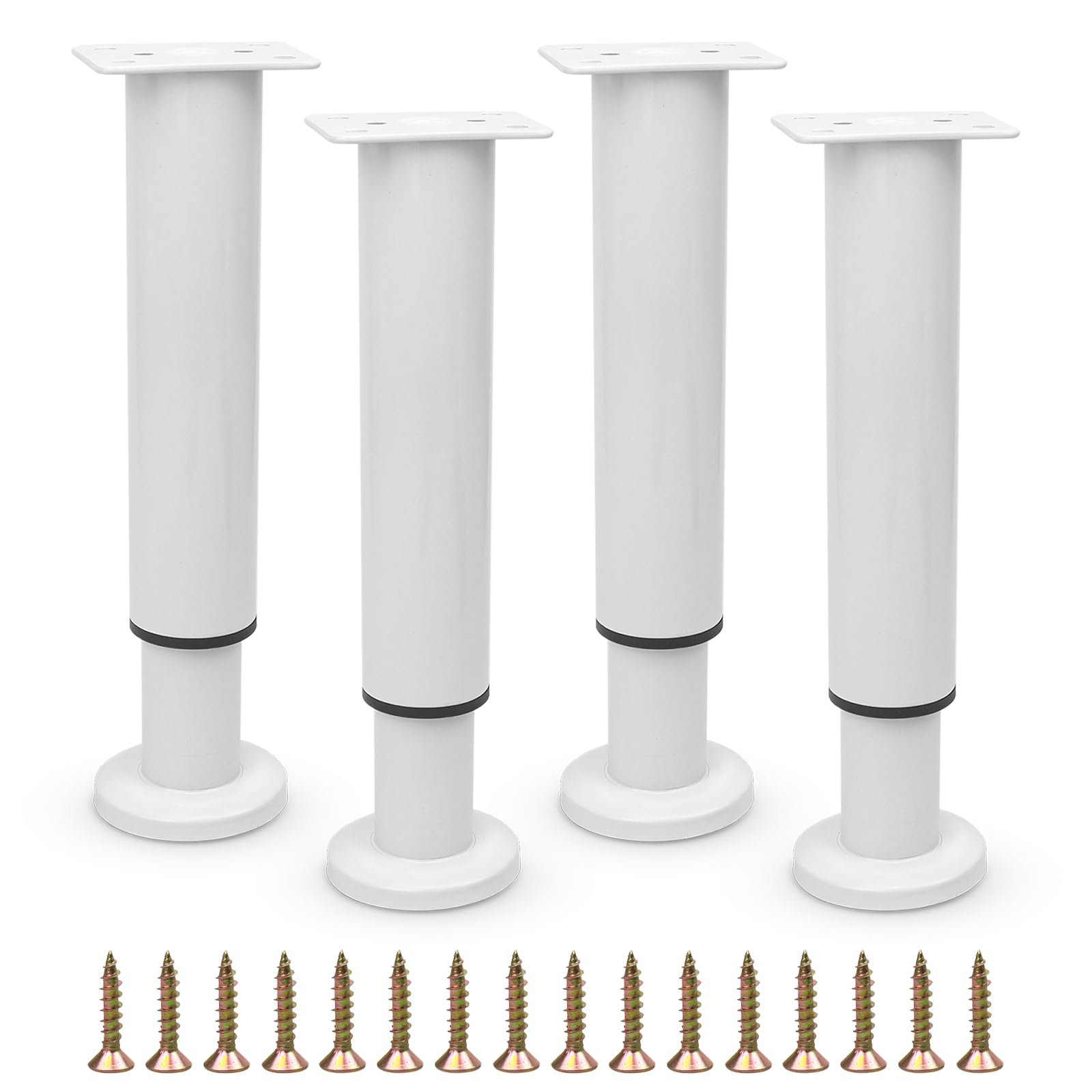 Furniture Adjustable Legs, Metal Bed Support Leg Replacement Central Slat Frame Couch Support Leg Parts Retractable Heavy Duty Furniture Foot for Sofa/Dresser/Table/Cabinet 18-32 CM (White 4 Pcs)