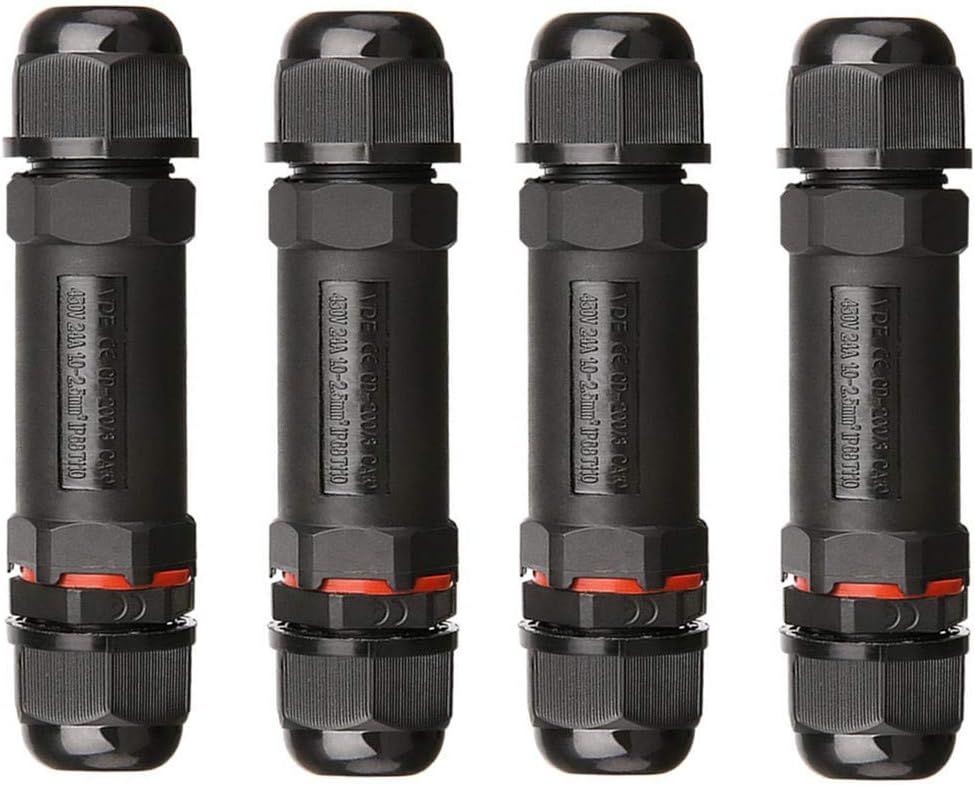 Waterproof Junction Box Outdoor Cable Connector - 4-Pack ASEL IP68 Connector External Sleeve Coupler Ø 1mm-11mm (Black, PVC)