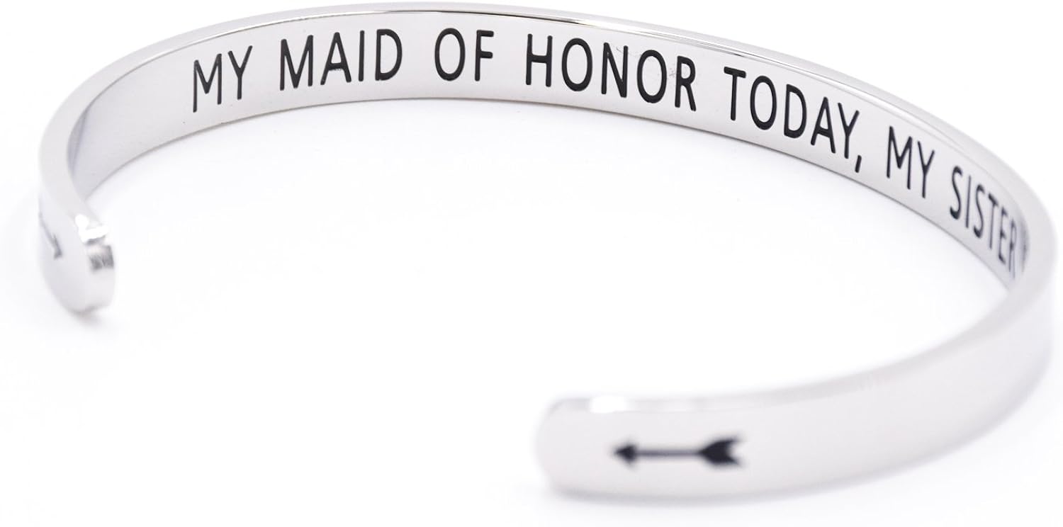 My Maid Of Honour Today My Sister Forever Bracelet Maid of Honour Sister Bracelet (Cuff-01), 6 inch - Image 3