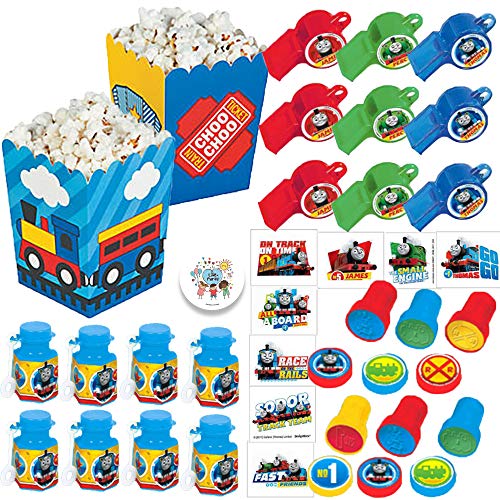 Thomas the Train Birthday Party Favors and Goodie Bag Fillers Pack For 12 With Train Popcorn Boxes, Whistles, Stampers, Tattoos, Bubbles, and Pin - Thumbnail 6