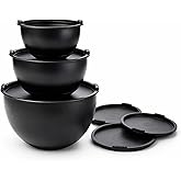 ANGORA BRANDS Matte Black Stainless Steel Mixing Bowls with Lids Set (3-Piece) - Nesting Bowls for Cooking, Baking, Salads & Serving - 1.5 QT, 3 QT & 5 QT - Modern Kitchen Essentials by Samma