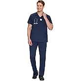 COZYFIT Scrubs for Men Set - V-Neck Scrub Top and Straight Leg Pants with 11 Pockets