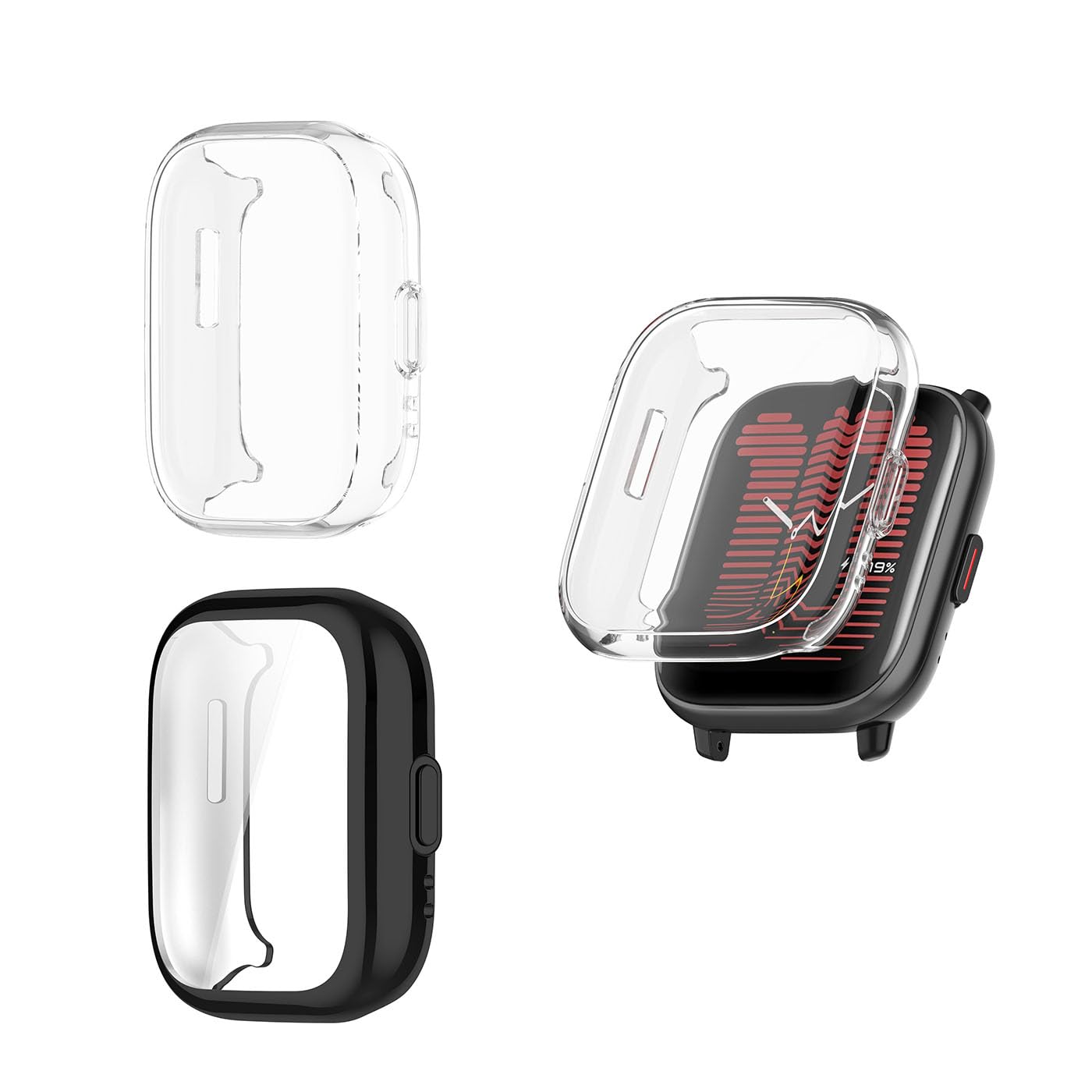 HOMTERN [2-Pack] Cases Designed for Amazfit Active, Soft TPU Lightweight Shell Drop-proof Scratch-Proof Flexible Screen Full Covered Protective Case,Black And Clear