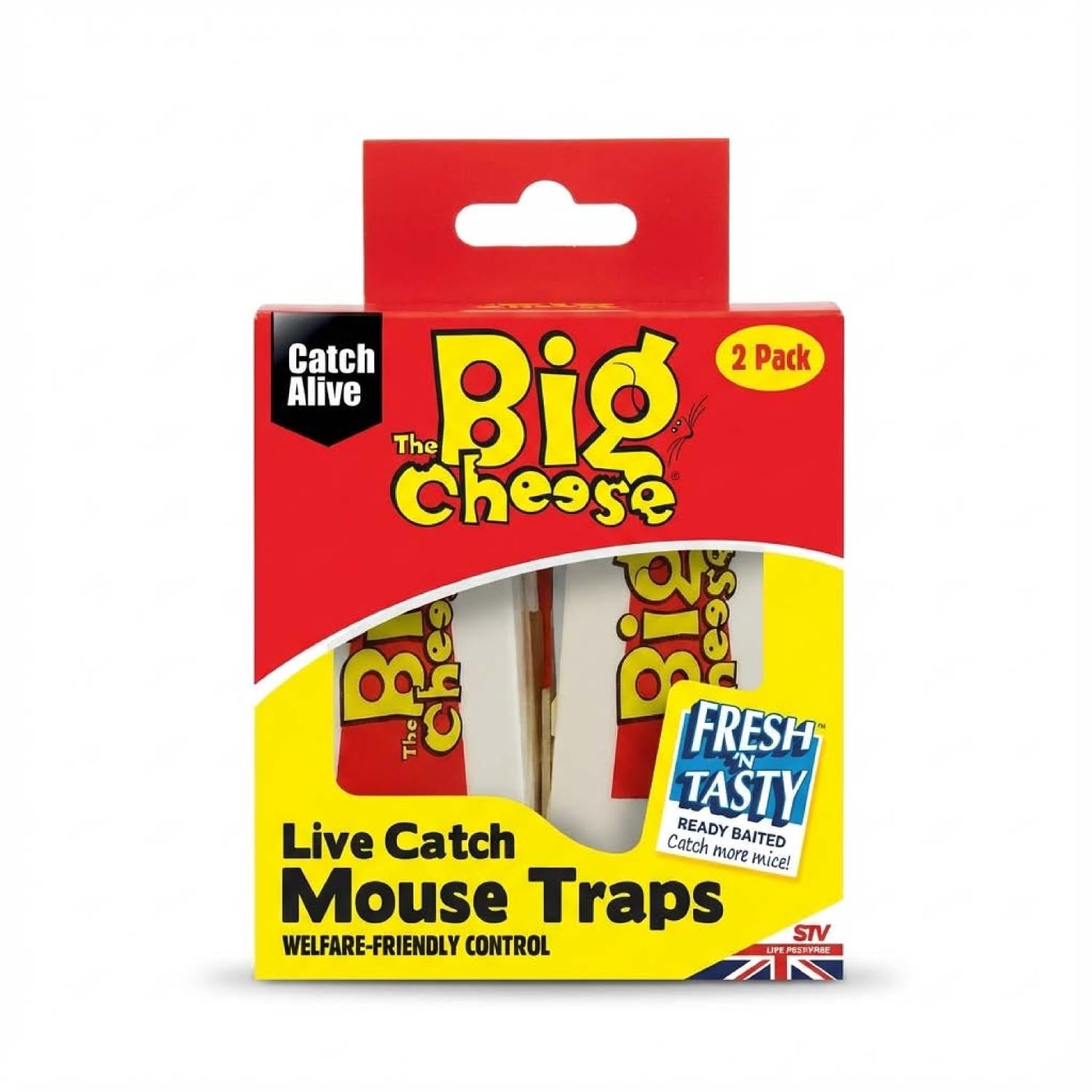 The Big Cheese Live Catch Mouse Trap, Humane, Baited and Ready-To-Use, Catch and Release, Easy Setting and Cleaning, Plastic, Indoor and Outdoor Use