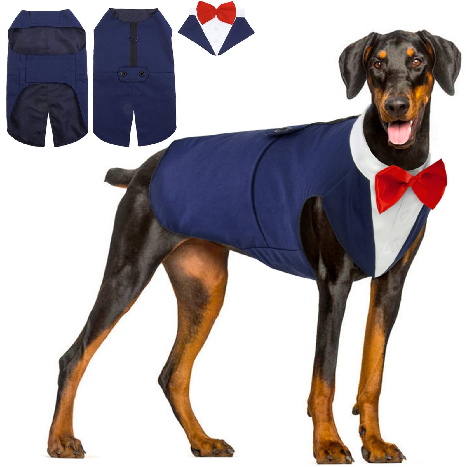 Hjyokuso Dog Tuxedo, Formal Dog Suit, Blue, XXL (Chest: 35.4 inches), Complete Outfit, Polyester and Cotton, Machine Wash