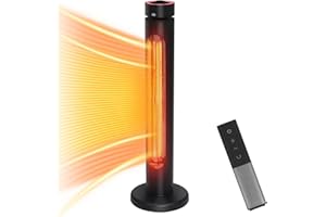 YU YUSING Outdoor Electric Patio Heater, 1500W Infrared Heater Electric Patio Heater with Remote Control, Tower Space Heater with 75°Oscillation, 8 Heating Levels, 8H Timer, IP65 Waterproof, 33 Inch