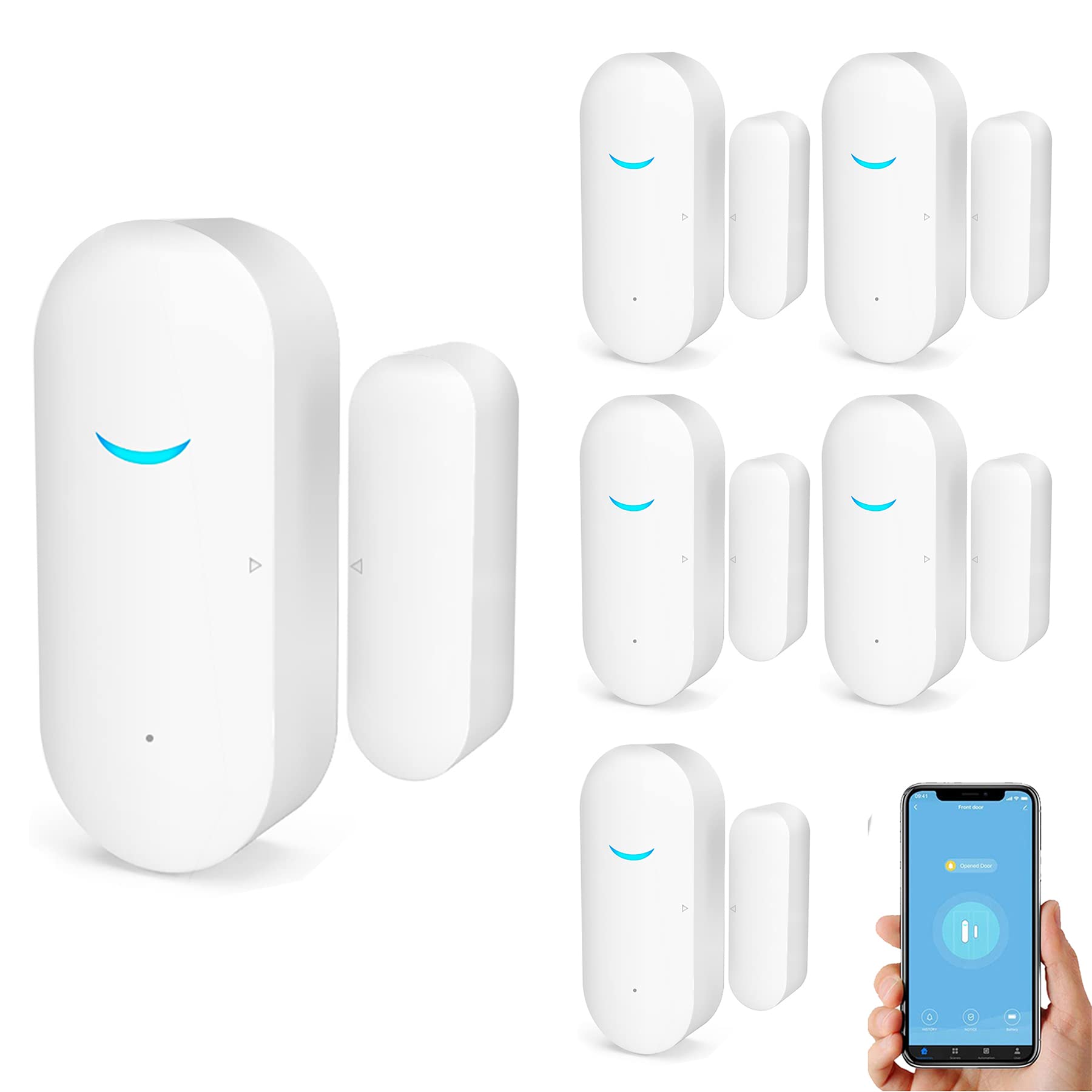 WiFi Door and Window Sensors,Tuya Smart Alarm with Free Notification APP Control Home Security Alarm System, No Hub Required,Compatible with Alexa, Google Home (6-pack) — image 1