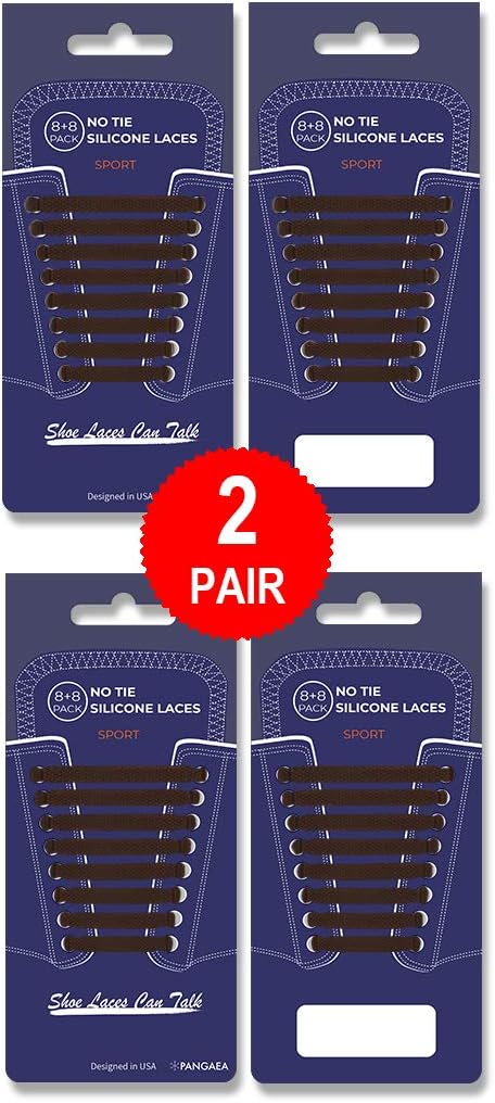 Pangaea No Tie Shoelaces for Kid Adult Silicone Waterproof Flat Elastic Athletic (Adults, Adults 2-Pair Pack (Brown))