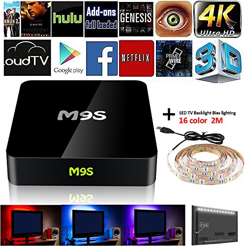 2017 New Arrivals M9S Android 6.0 Mini TV BOX S905X Quad-Core H.265 Smart Mini Pc 4K Player (m9s box (with 2m usb backlight))