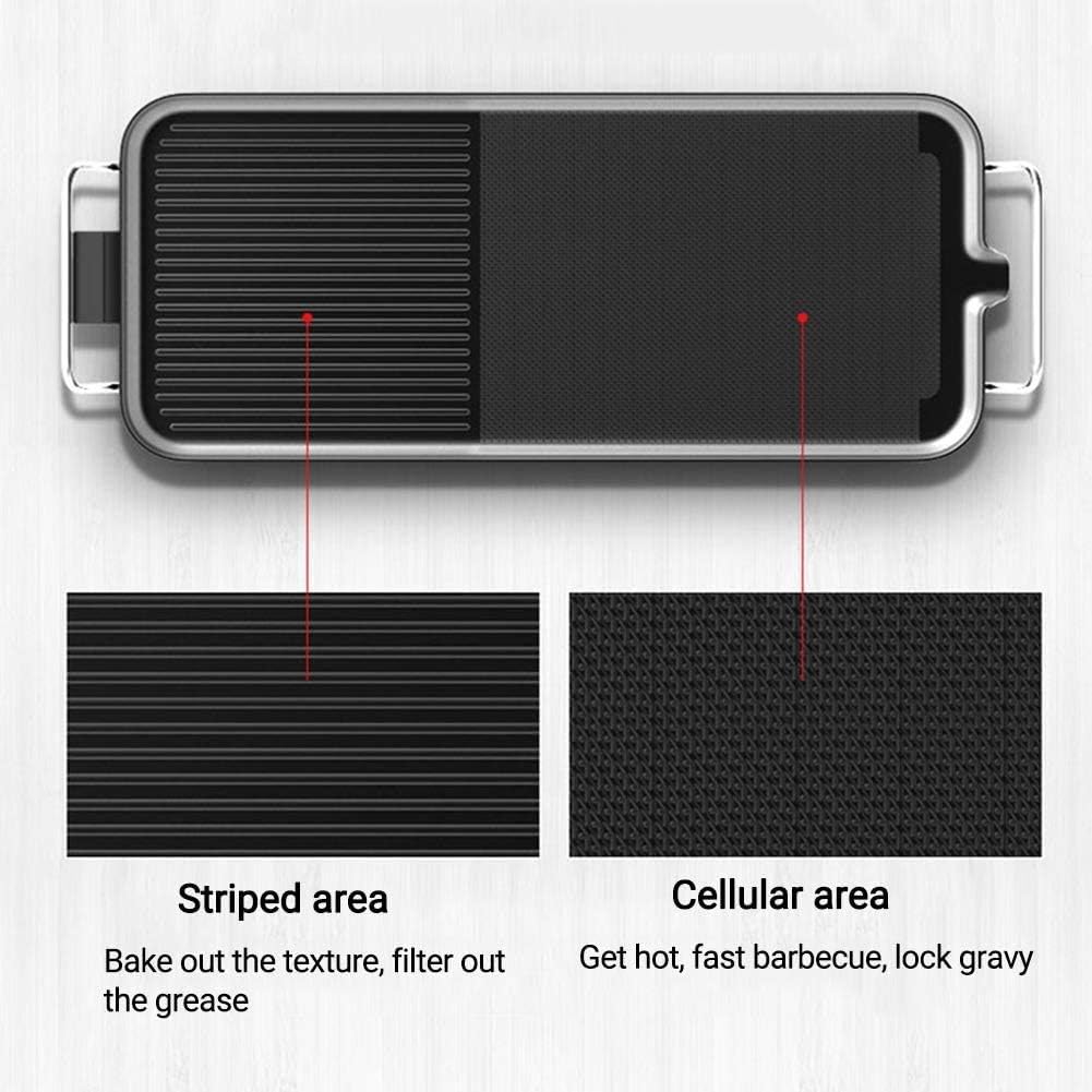 review 1400W Smokeless Barbecue Grill, Portable Electric Grill with Striped and Honeycomb Surfaces,Adjustable Thermostat Drip Tray Easy Clean Non-Stick Griddle