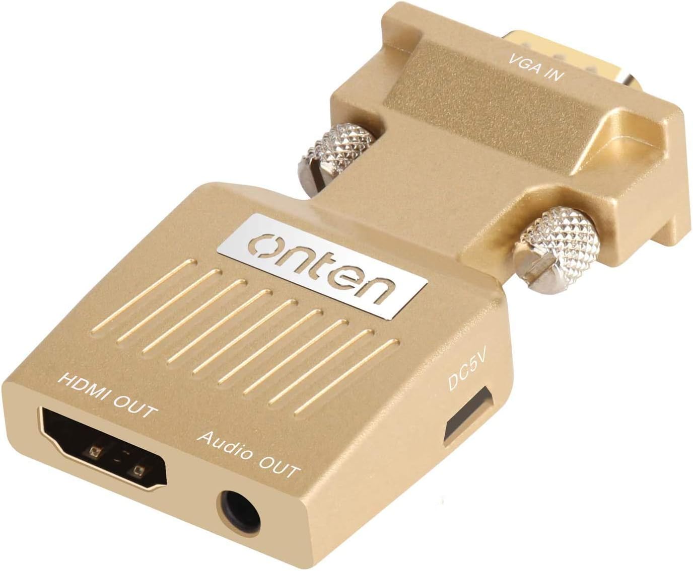 VGA to HDMI, Onten 1080P VGA Male to HDMI Female Audio Video Cable Converter Adapter for Computer, Desktop, Laptop, PC, Monitor, Projector, HDTV, Supply a Free Audio Cable and USB Cable (Gold)