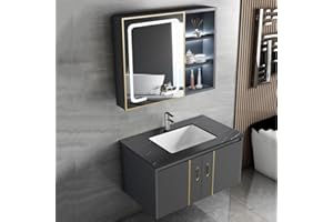 Bathroom Vanity with Sink, Wall Mounted Bathroom Storage with Smart Mirror Cabinet and Hot and Cold Water Floating Bathroom V