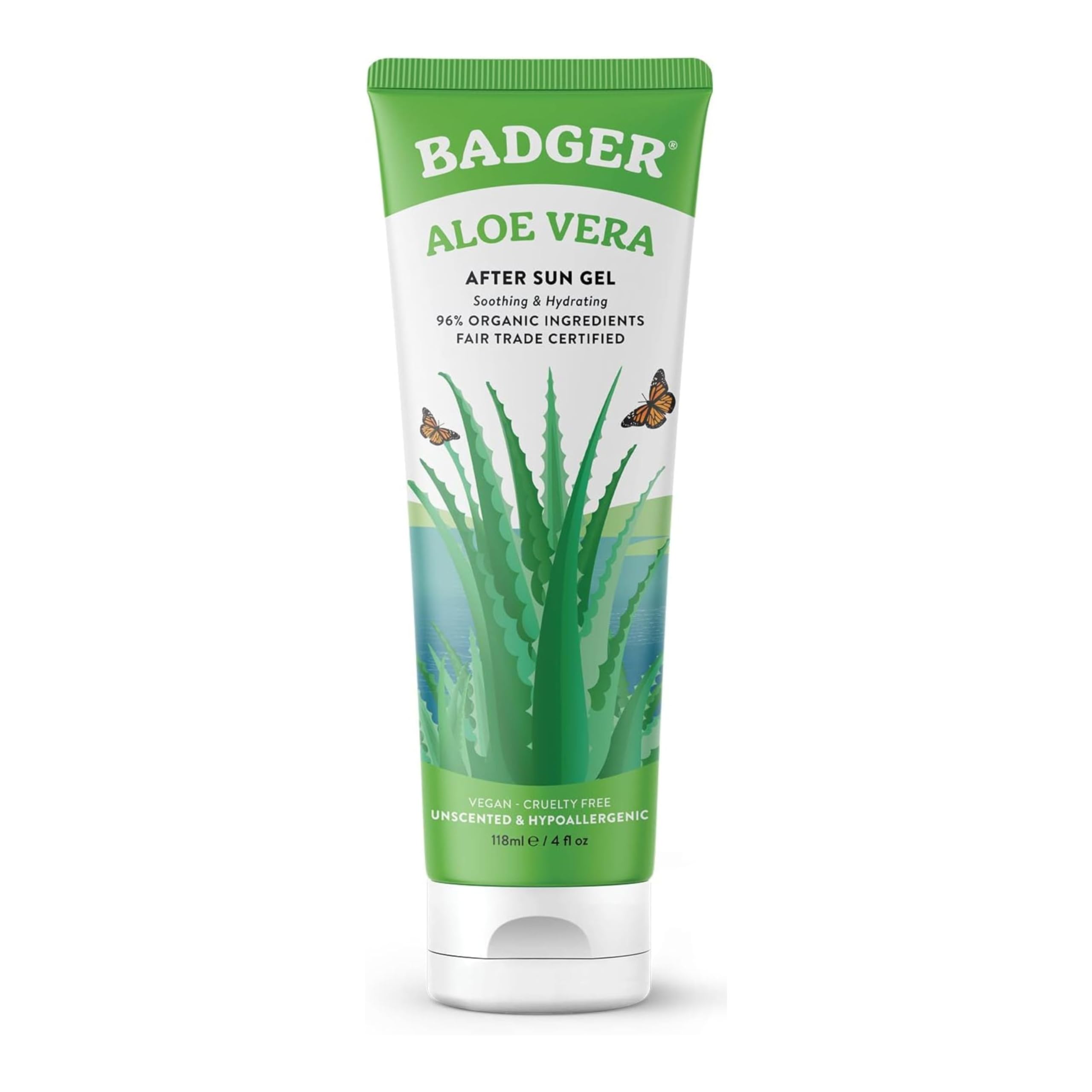Badger Aloe Vera Gel | Cooling & Soothing Gel for Skin & Hair | Lightweight After-Sun Care | Helps Reduce Scars & Calm Irritated Skin | Deep Moisturising & Refreshing Formula (118 ml)