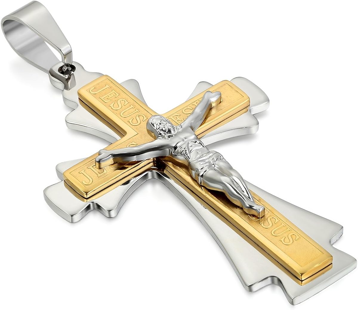 Jesus Christus Kreuz-Anhänger Aus Edelstahl – 24 Zoll Halskette In Gold, Für Damen & Herren