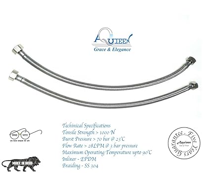 Aquieen SS Connection 600 mm (24) Grade AISI 304 (Set of 2), Silver