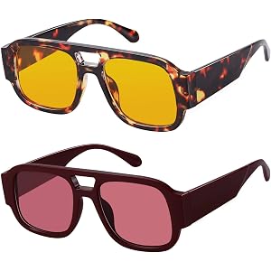 TAOTAOQI Retro Oversized Aviator Sunglasses Women Men Square Double Bridge | Trendy Flat Top Thick Frame Sun Glasses 70s Vint