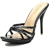 CAMSSOO Women's Strappy Heeled Sandals Stiletto Mules Open Toe Platform High Heels Slip on Sandals