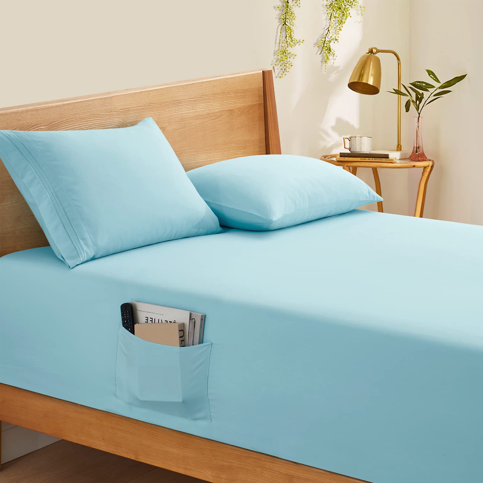Photo 1 of Horbaunal Extra Deep Pocket Queen Fitted Sheet Only - Fits Up to 24 Inch Mattress - Luxury 1800 Thread Count - Microfiber Aqua Fitted Bed Sheet Queen Size
