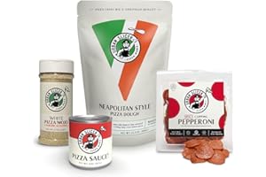 Urban Slicer Pizza Worx - At Home Pizza Pro STARTER KIT - 1 Bag Neapolitan Style Crust - 1 Pizza Sauce - 1 Spicy Cupping Pepperoni Package - 1 White Pizza Mojo Seasoning