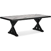 Signature Design by Ashley Beachcroft Outdoor Dining Table, Rust-Resistant Farmhouse Design with Porcelain Tabletop and Umbrella Hole, for Patio Entertaining, Black/Light Gray, 84-Inch