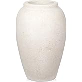 Handcrafted Flower Vase, 10.5" Tall Terracotta Vases, Vintage White Vase, Rustic Antique Décor, Wide Mouth, Matte Finish for Home Office Resto Café Decoration