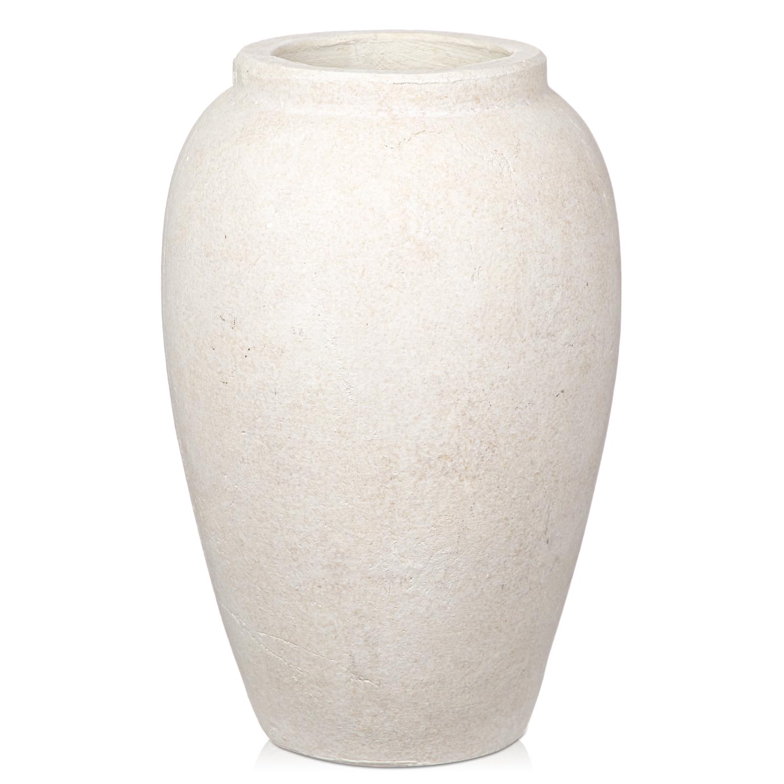 Photo 1 of **MINOR DAMAGED (CHIPPING PAINT OR MATERIAL) *** Handcrafted Flower Vase, 10.5" Tall Terracotta Vases, Vintage White Vase, Rustic Antique Décor, Wide Mouth, Matte Finish for Home Office Resto Café Decoration