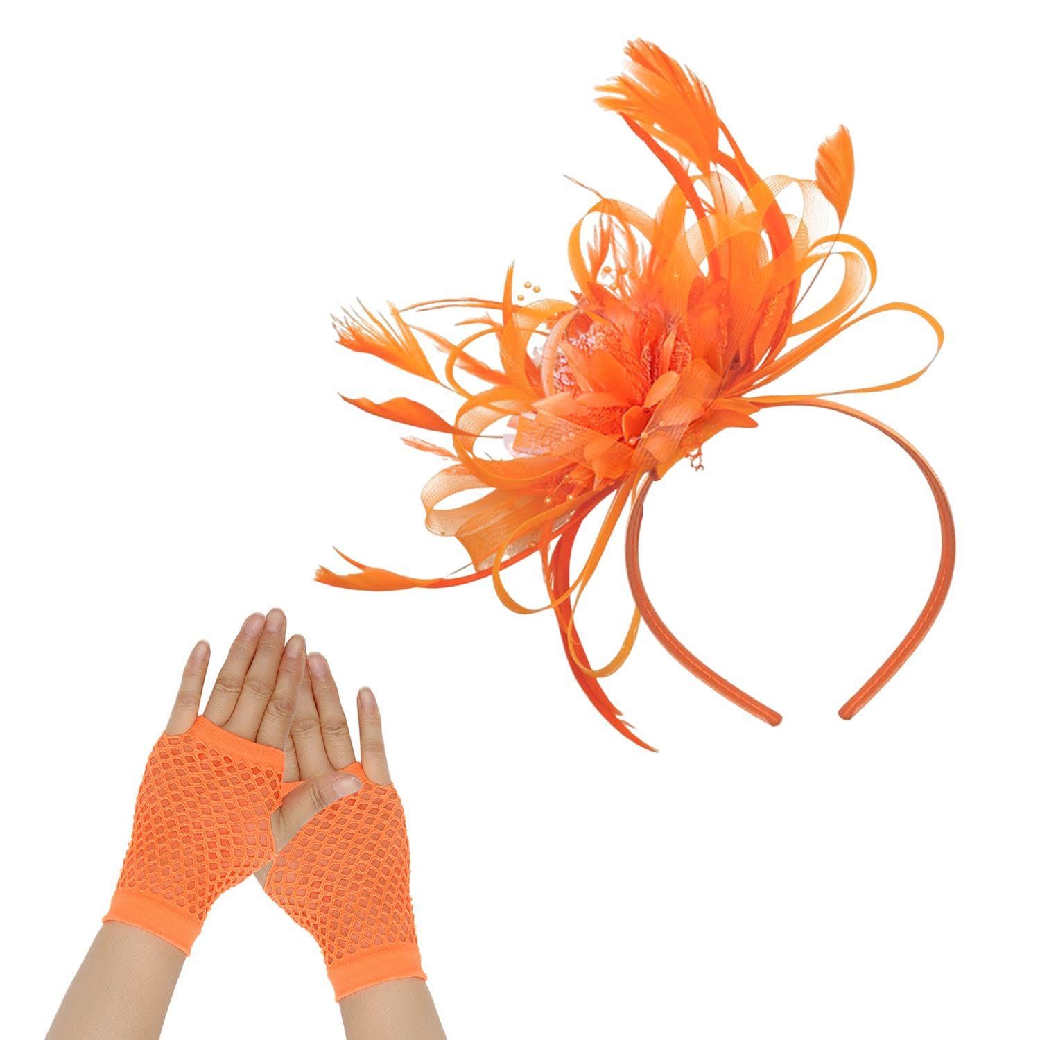 1 Piece Feather Headband And 1 Pair Mesh Gloves, Wedding Accessories, Mesh Hair Accessories, Elegant Hair Accessories, Dress Accessories, Suitable For Weddings And Parties