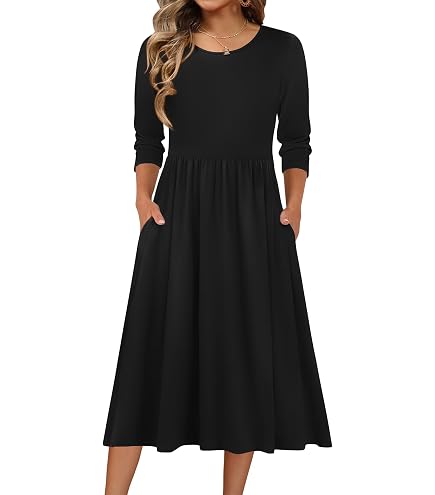 Zeagoo Black Dresses for Women 2026 Summer 3/4 Sleeve Dress with