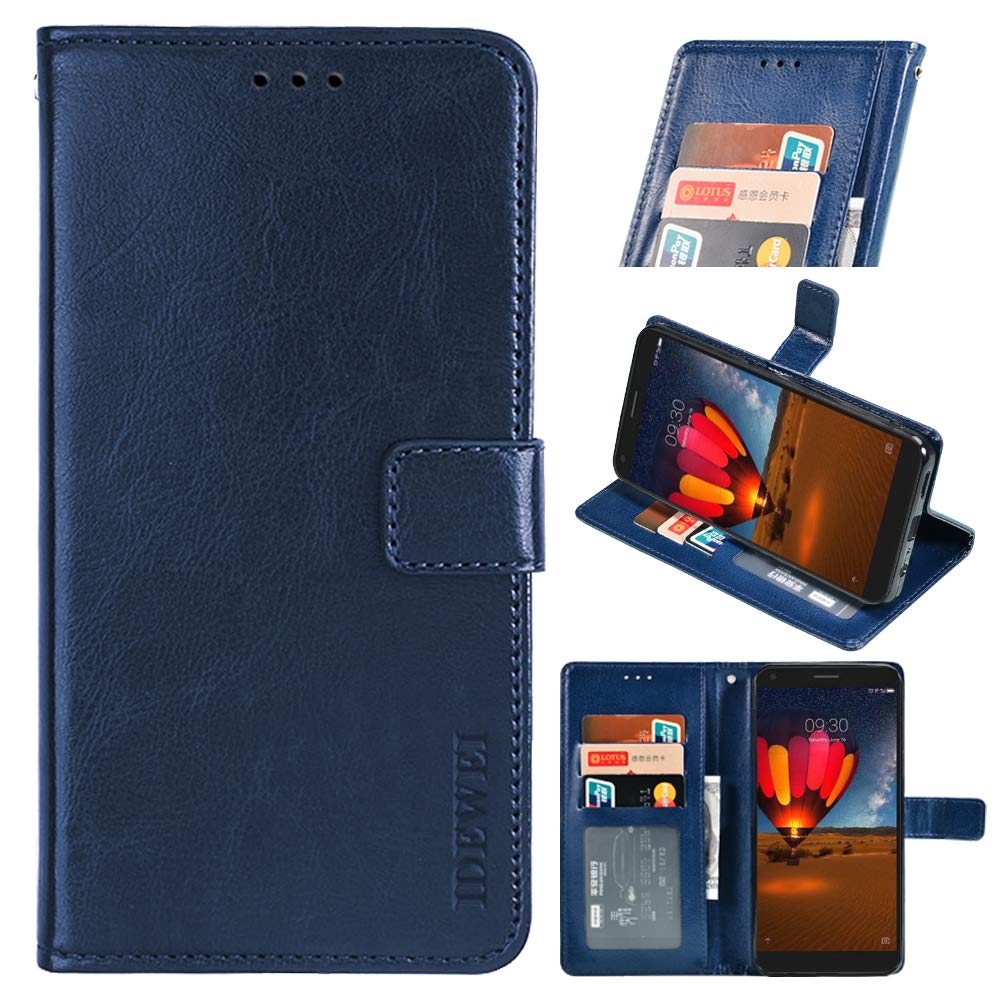 BellaCase TCL 10 5G Premium Leather Wallet Case [Card Slots] [Kickstand] [Magnetic Buckle] Flip Folio Cover for TCL 10 5G Smartphone(Dark blue)
