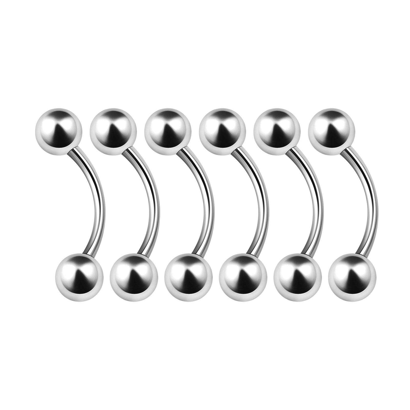 BanaVega 6PCS Surgical Steel Curved Barbell 20g 0.8mm 1/4 6mm 3mm Ball Cartilage Tragus Lip Earrings Labret Piercing Jewellery 6464