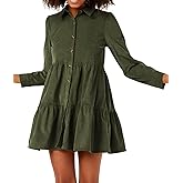 R.Vivimos Womens Fall Corduroy Dress 2026 Long Sleeve Button Down Tunic Mini Babydoll Dress with Pockets