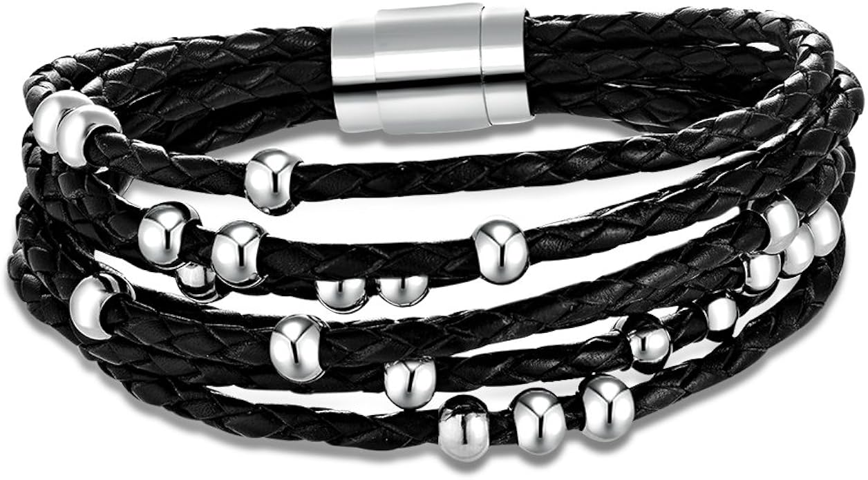 Black rope chain Leather rope Bracelets for Women with Stainless Steel
