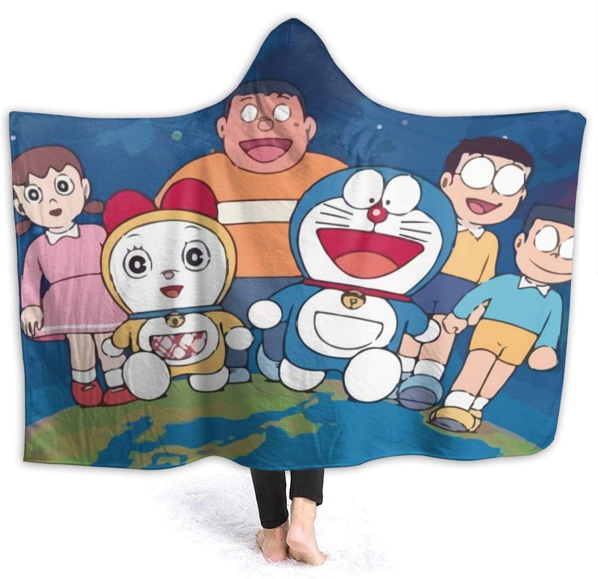 RN Hooded Blanket Doraemon with Friends Throw Wearable Cuddle Hooded