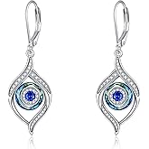 VONALA Evil Eye Earrings Sterling Silver Blue/Purple/Black Eye Dangle Drop Earrings with Blue Crystal Luck Amulet Protection Evil Eye Jewelry Gift for Women Teens Girls