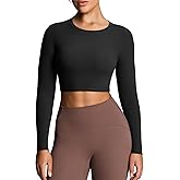 Aoxjox Long Sleeve Crop Tops for Women Classic Longline Workout Fitness Cropped T Shirt Top