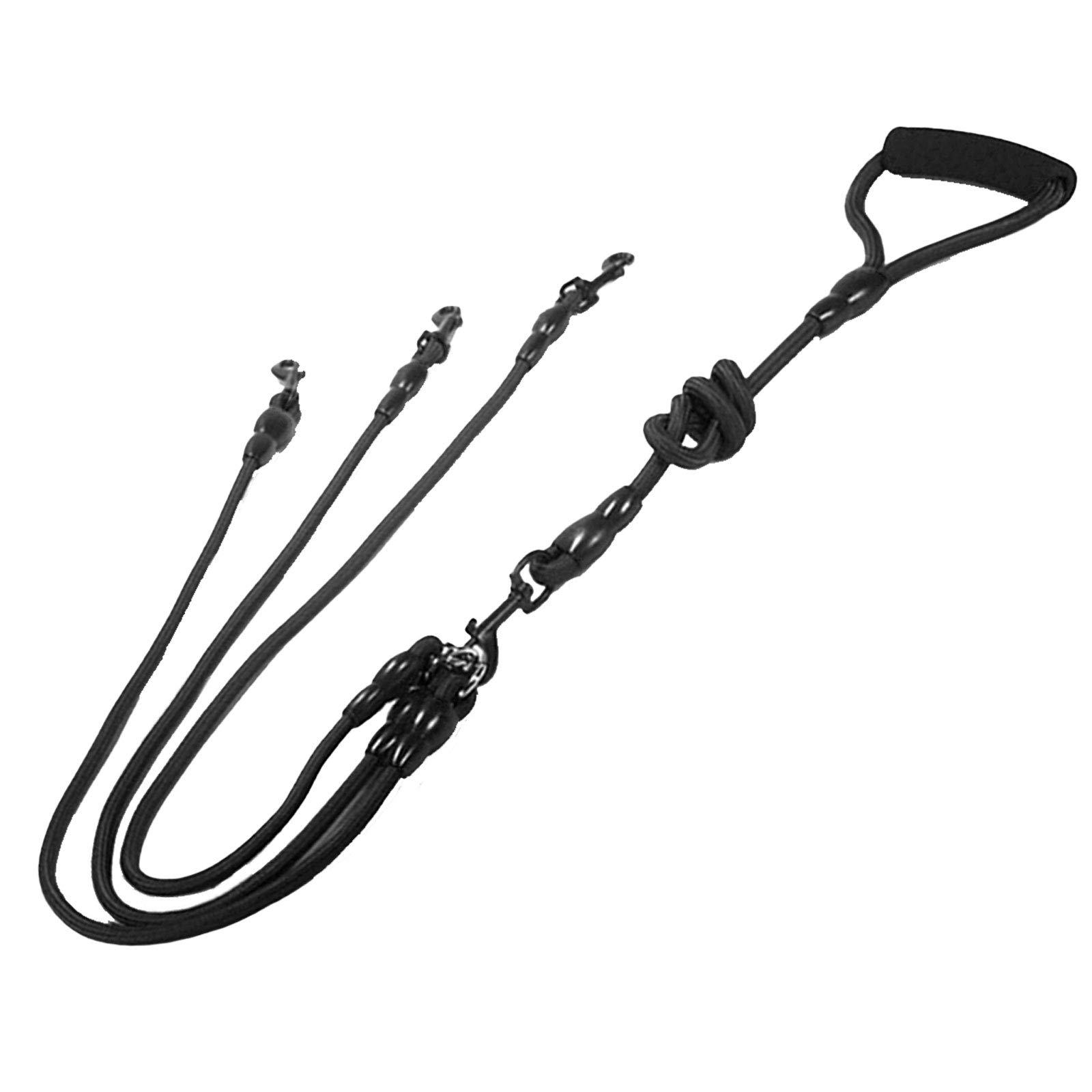 Wallfire Dog Training Lead, Heavy Duty Sturdy Nylon Pet Walking Coupler Lead Braided Rope Dog Leash for Large, Medium, and Small Dogs (Color: Black, Size: 3-Way)