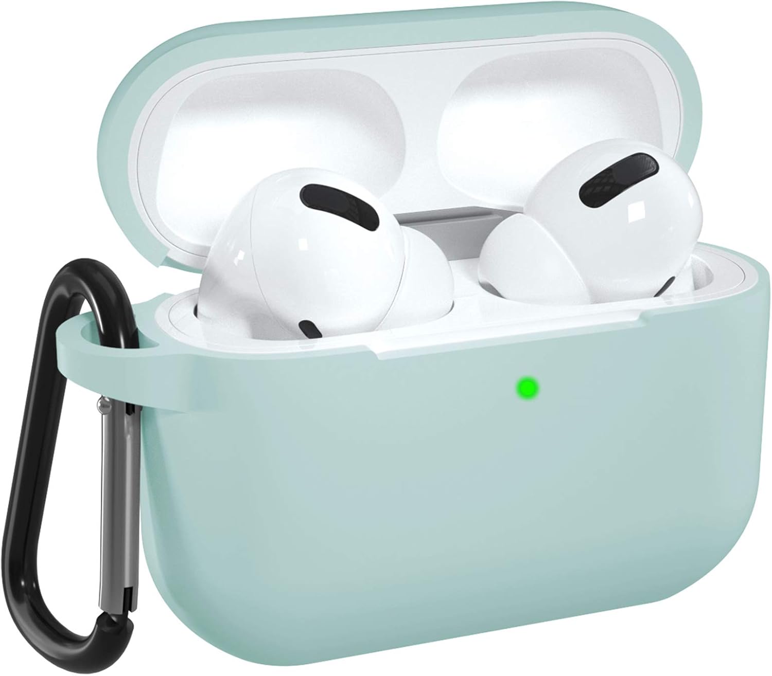 DGege Silicone Case Cover Compatible with Apple AirPods Pro, Protective Case with Carabiner for Airpods 3 (Front LED Visible), Blue Green