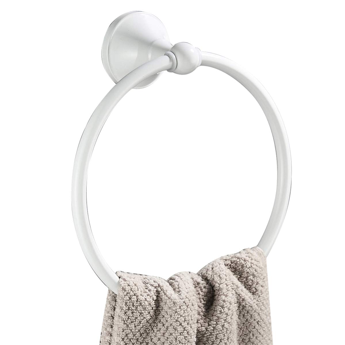 Flybath Round Towel Ring Brass Hanger Hand Towel Holder for Bathroom Kitchen Accessories Wall Mounted, White Finish