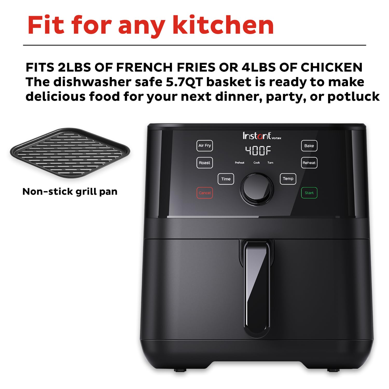 Freidora de aire Instant Pot Vortex 5.7QT, opciones de programas personalizados, funciones 4 en 1, tecnología EvenCrisp que crujiente, asa, hornea y recalienta, más de 100 recetas en la aplicación, de los creadores de Instant Pot, negra