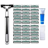Manual 2-Blade Razor for Men, Handle & 36 Cartridges Razor Blade Refills & Shave