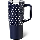 BrüMate Müv - 25oz 100% Leak Proof Insulated Coffee Mug with Handle & Lid - Stainless Steel Coffee Travel Mug - Double Walled Coffee Cup (Navy Polka Dots)