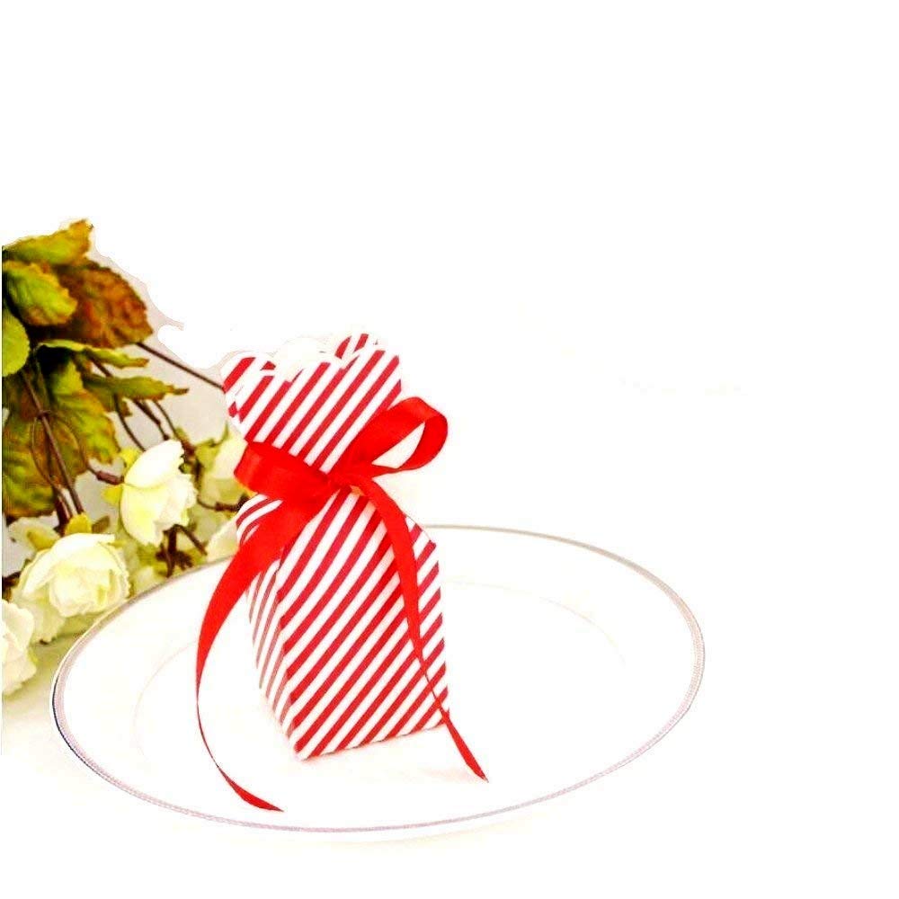 JZK 50 x White & Red Stripes Wedding Favours Box - Small Gift Box for Wedding, Birthday, Baby Shower, Christening, Graduation, Christmas Party